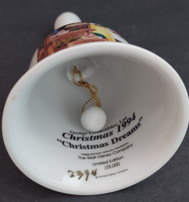 Disney Christmas Grolier Porcelain Bells 1994 numbered 2394