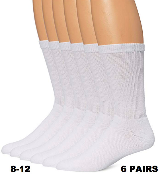 Hanes Women's White Crew 6 Pair Soft & Cushioned Socks Shoe Size 8-12 Extended 
