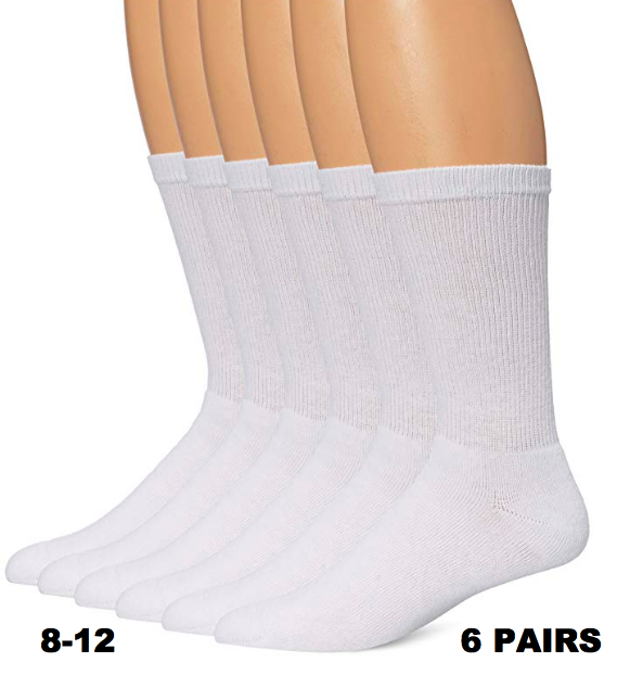 Hanes Women's White Crew 6 Pair Soft & Cushioned Socks Shoe Size 812