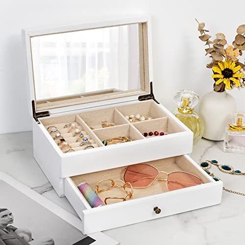 2-Tier Large White Jewelry Box Organizer for Women’s Accessories Storage-image