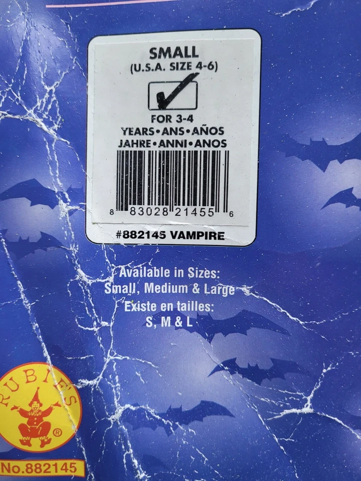  Fantasia infantil de vampiro Halloween tamanho 3-4 anos - Imagem 3 de 4