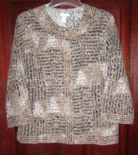 Chico's 1 S M Jacket Shirt Top Embroidered Contrast Animal Print Cotton Textured