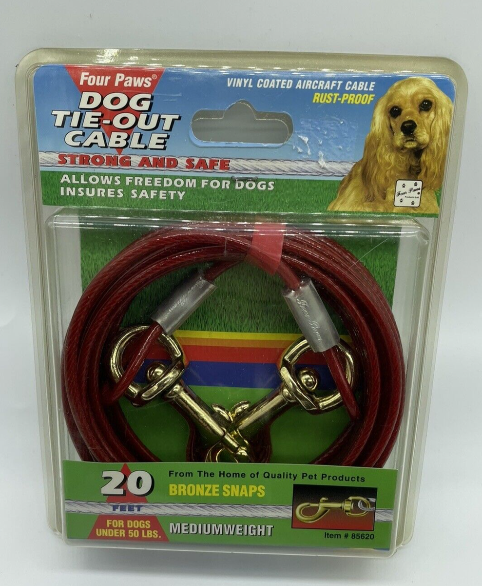 Four Paws Dog Tie out cable Medium Weight 20 Feet Red for Dogs under 50 Lbs