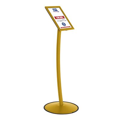 Pedestal Sign Holder Restaurant Curved Menu Board Floor Standing Aluminum Gold