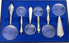 Magnifying Glasses Set Of 6 Ornate Handles Different Size Lenses New