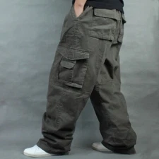 Men's Army Combat Loose Baggy Casual Cargo Pants Cotton Outdoor Work Trousers Sz