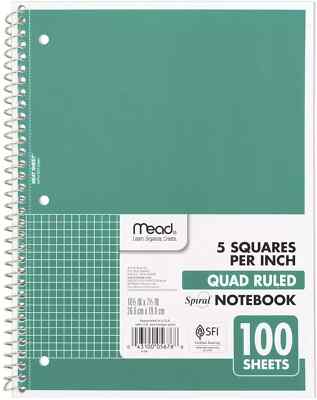 Spiral Notebook1-Subject,Graph Ruled Paper, 7-1/2'' x 10-1/2'', 100Sheets FREESHIP
