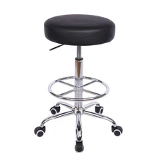 VECELO Round Rolling Stool with Footrest & Wheels Height Adjustable Swivel Chair