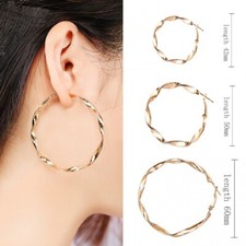 1 Pair Gold Plated Stainless Steel Twisted Hoop Earrings 42mm 50mm ,60mm dia