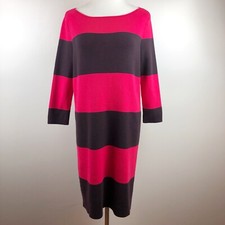 GAP Sweater Dress Medium Striped Ribbed Knit 3/4 Sleeve Red Rugby Knee Length