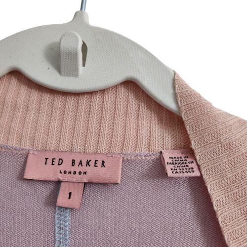 Ted Baker Cardigan 1 XS Purple Pink Open Front Short Sleeve Lightweight Sweater - Picture 2 of 9