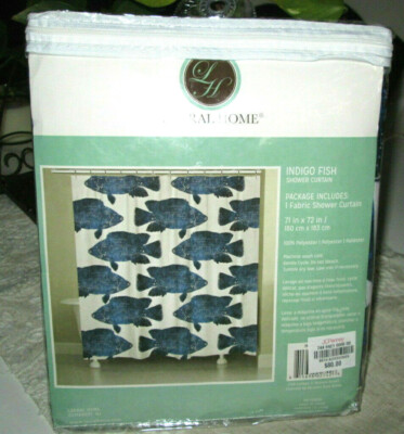 Coastal fish Fabric Shower Curtain blue Laurel Home  Mrsp $105 