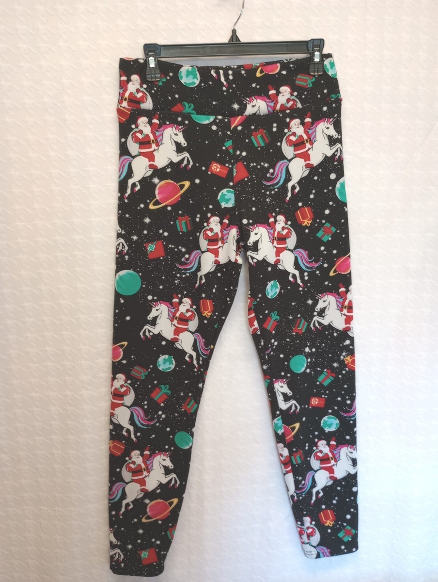 No Boundaries Space Santa Unicorn Fur Lined Leggings Christmas
