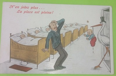 Cpa Illustrateur Humour Cigogne Bebe N En Jetez Plus La Place Est Pleine Ebay