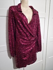 Myleene Klass Dark Rose Pink Sequined Long Sleeve Dress Size 12 🎄