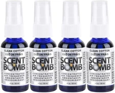 Scent Bomb 100% Oil Based Concentrated Air Freshener Spray, Clean Cotton, 4 Pack