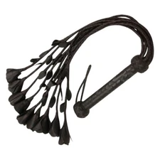 Genuine Leather Flogger , Cowhide Leather Black 09 Rose Tails Heavy Duty Whip