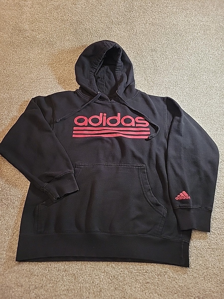 Mens Adidas Hoodie SMALL Logo Black & Red Y2K Pullover Hooded