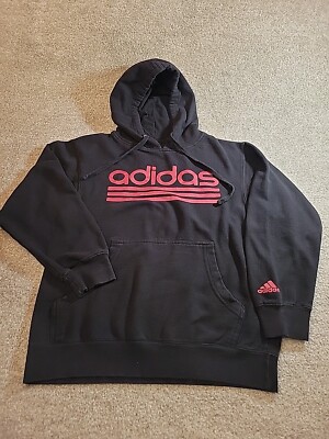 Mens Adidas Hoodie SMALL Logo Black Red Y2K Pullover