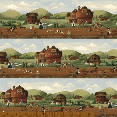 By The Yd Windham Fabric Country Store Scene Houses Border Print
