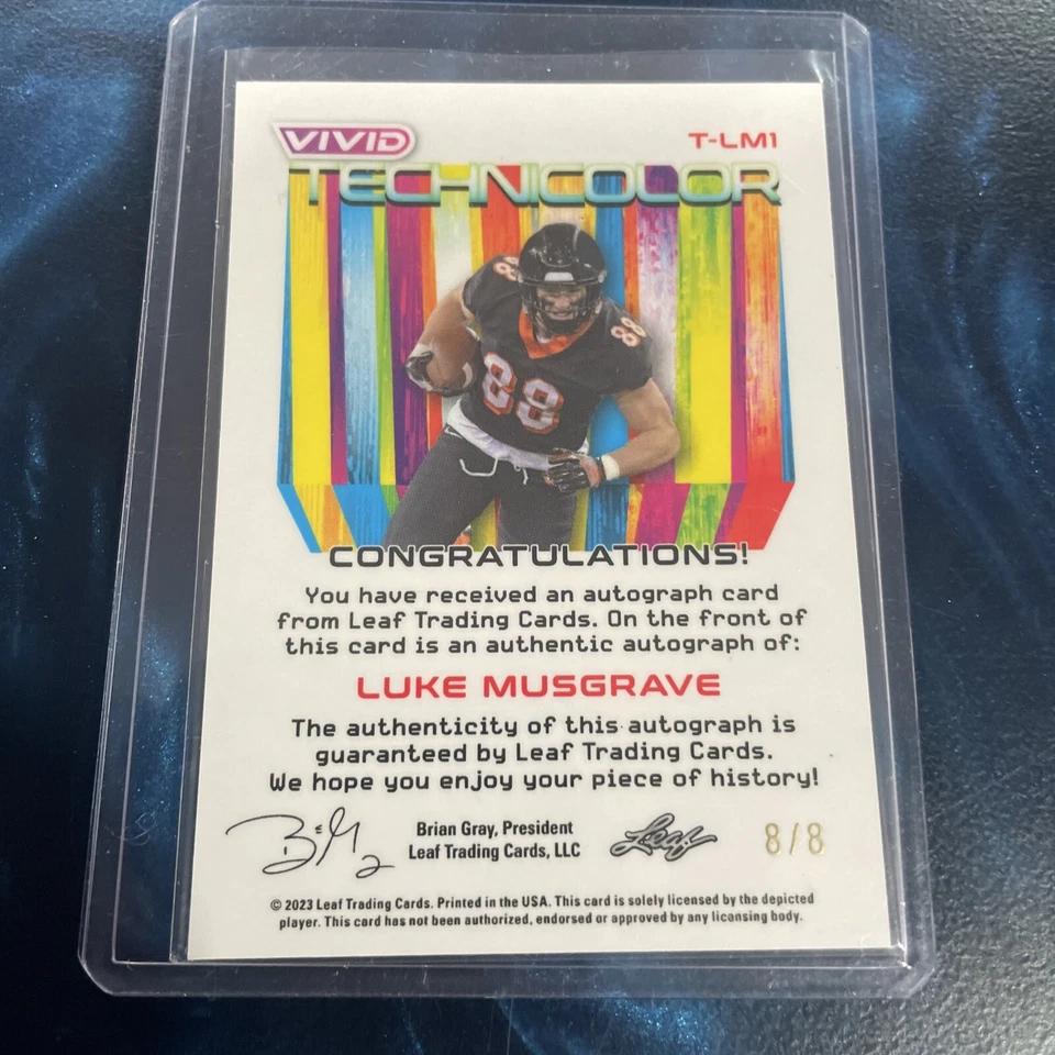 2023 LEAF VIVID LUKE MUSGRAVE RC  TECHNICOLOR AUTO SP # matched 8/8 PACKERS  - Image 2 of 2