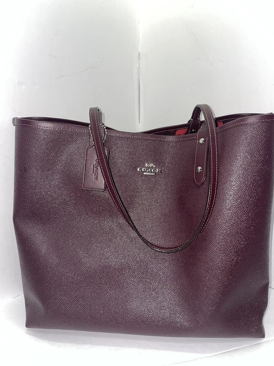 Coach Reversible Burgundy Red Leopard Tote with coach dangle Coated Canvas
