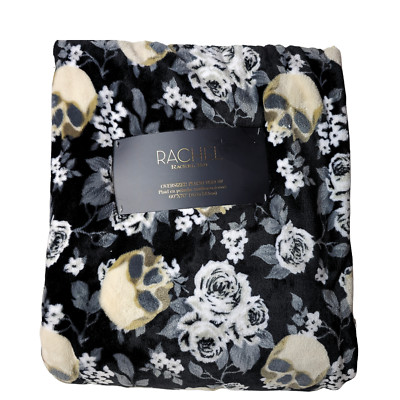 Rachel Roy Halloween Skull Rose Blanket Throw Rare NEW Gothic 60x70 Black NEW