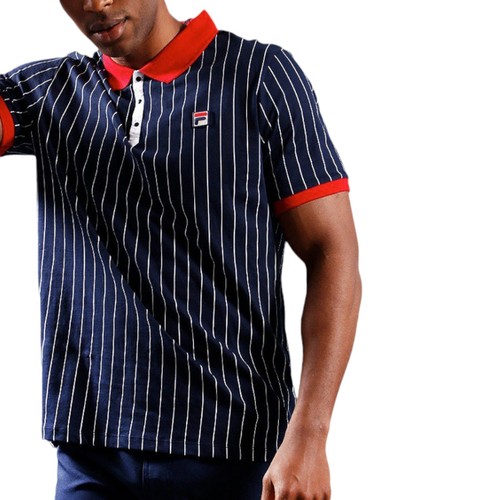 FILA Mens Polo Shirt Short Sleeve Vintage Striped Summer Cotton Sports Golf Tee - Picture 5 of 36