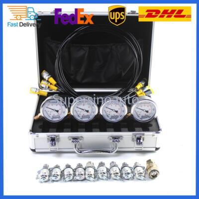 New 10-60Mpa Hydraulic Pressure Gauge Testing Kit & 4 Gauges 10 Connectors US