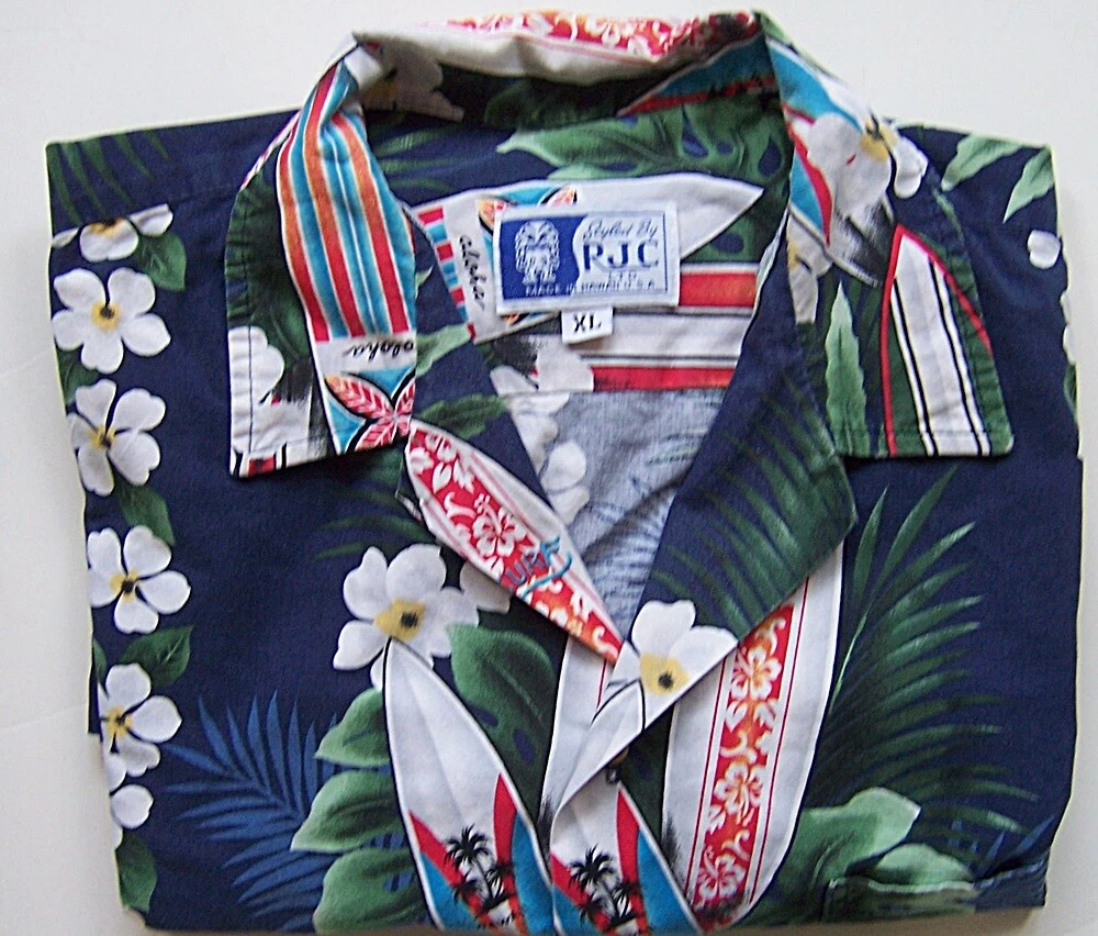 RJC Iconic Hawaiian Aloha Shirt ~ Surf Boards ~ Multi/Blue ~ Size XL