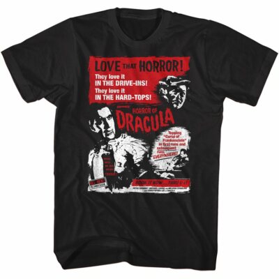 Love that Horror of Dracula Men's T Shirt Hammer Drive-In Movie Poster Vampire