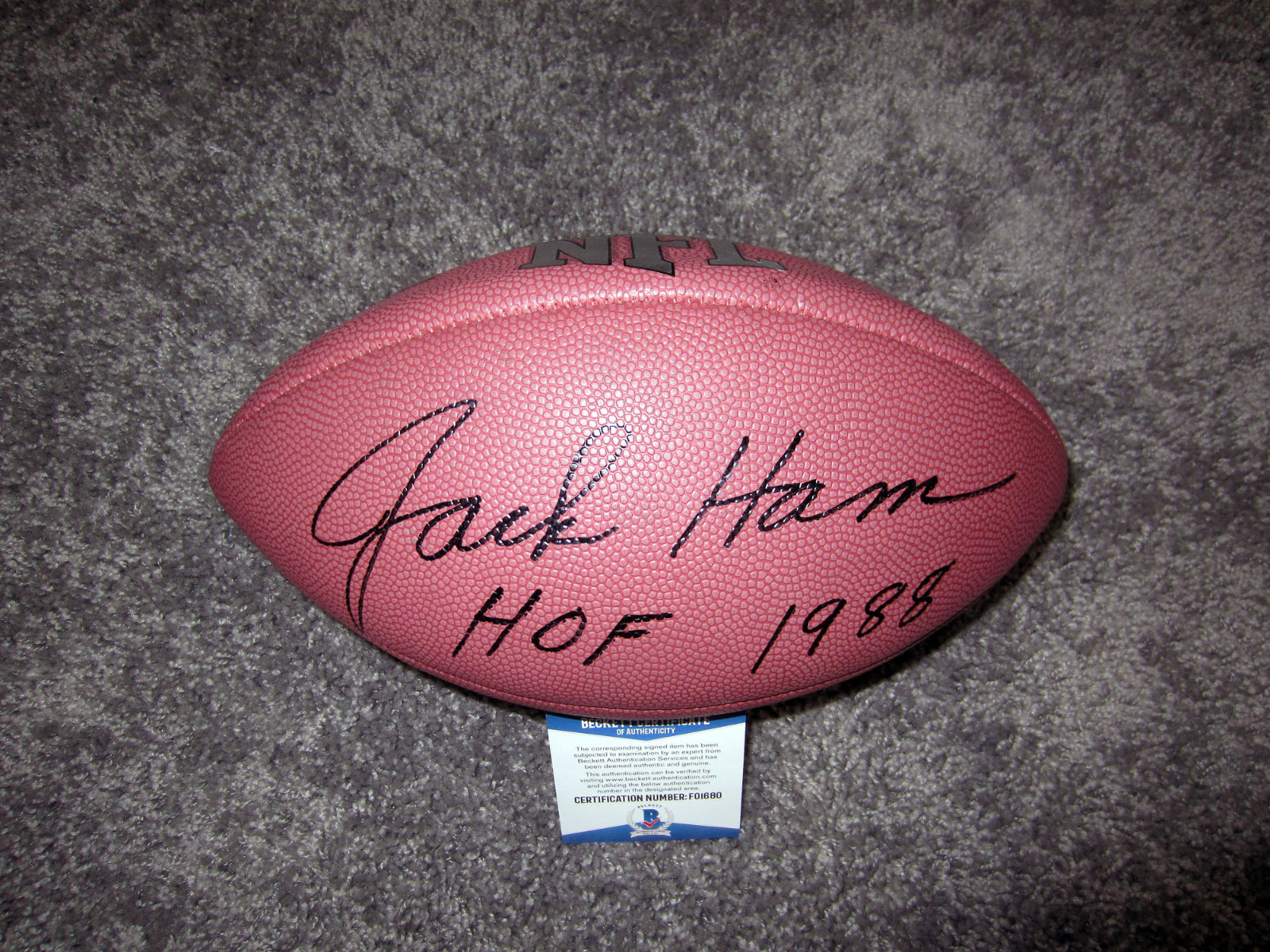 JACK HAM Pittsburgh Steelers Autographed SIGNED Football w/ BAS COA NFL HOF 1988 
