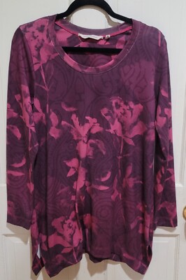Soft Surroundings Pullover Tunic Top Long Sleeve Slits Size XS Floral Print