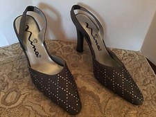 Nina Gray Satin Rhinestone Slingback Heels Dress Shoes Size 6 New No Box