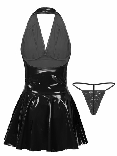 UK Women's Dresses Faux Leather Wetlook Skinny Dress Stripper Nightclub Costumes - Picture 12 of 37