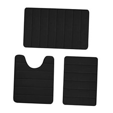 Memory Foam 3 Pieces Bathroom Rugs Set - Thick Soft Absorbent Non-Slip Black