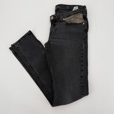 Levis Demi Curve Low Rise Skinny Jeans Black Sequin Ankle Zip Women 28 Glam Edgy