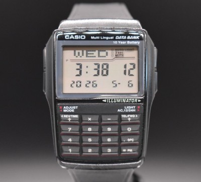 Retro Casio DBC-32 Databank Calculator Watch Black Digital Alarm Telememo Y2K