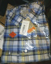 St Johns Bay Shirt Mens XXL Blue/Yellow Plaid Button Up Short Sleeve Classic