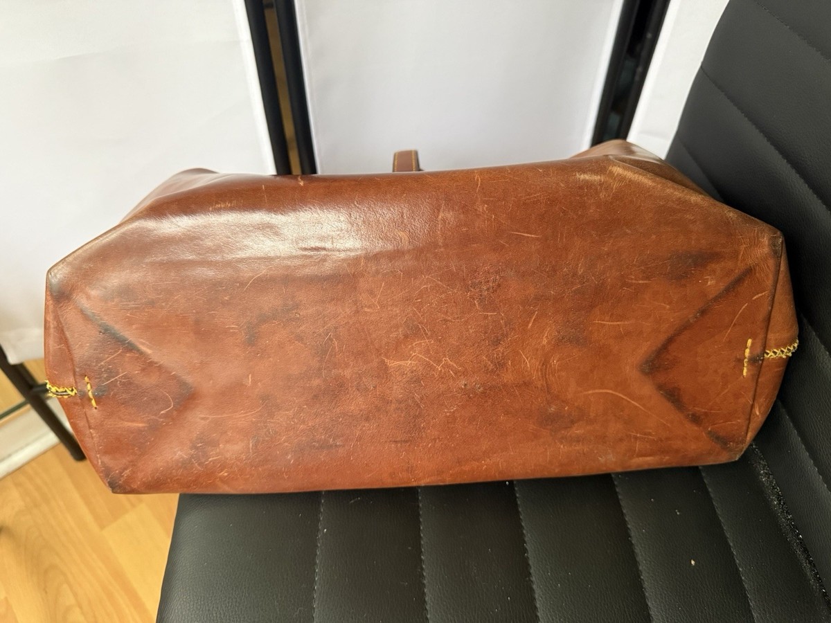 Henry Cuir Leather Tote Bag Self-Standing Brown Handmade Authentic