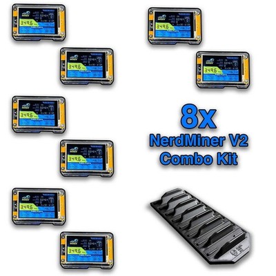 8x NerdMiner V2 Bitcoin Lottery Miner Bundle | Free Custom Stand Included