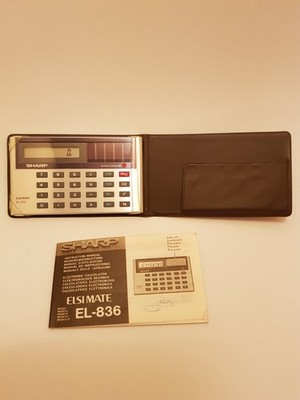 Sharp ELSI MATE EL-836 Solar Taschenrechner Vintage 70er 80er mit Etui Anleitung