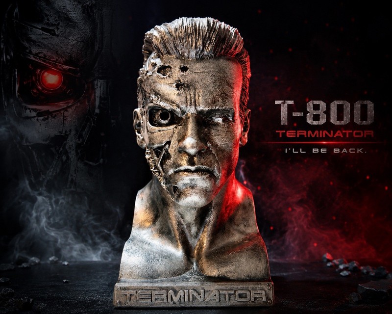 Terminator T-800 Bust Statue with Light-Up Feature "TERMINATOR" Display