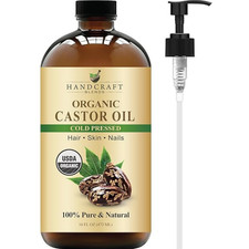Cold-Pressed Organic Castor Oil in Glass Bottle - 16 Fl Oz - 100 Pure and Natur