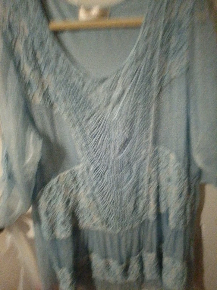 Túnica Simply Couture feminina XL boho feminina detalhe de renda babado em camadas lagenlook - Imagem 2 de 4