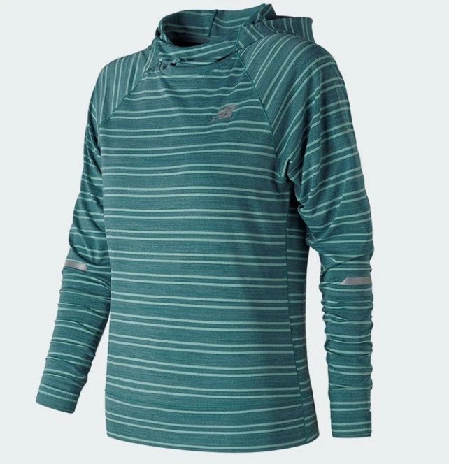 New Balance Running Seasonless Hoodie Dark Teal Striped Lightweight Sz XS