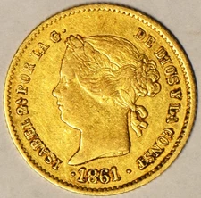 1861 Philippines Gold 2 Peso; Nice Original XF
