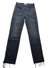 FRAME Le Sylvie Slender Straight Jeans Womens 27 Gray Charcoal Wash Raw Hem Crop