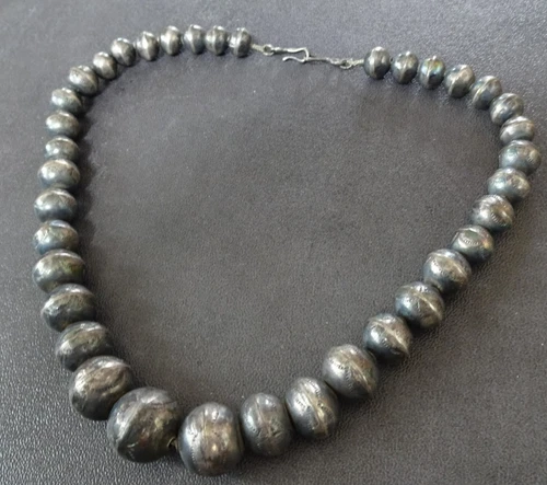 15.75" Long HAND-STAMPED Sterling Silver NAVAJO PEARLS NECKLACE STRAND Hand Made