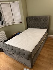 Velvet Bed Frame and Nectar Mattress Set Small Double Size 4FT6 Grey
